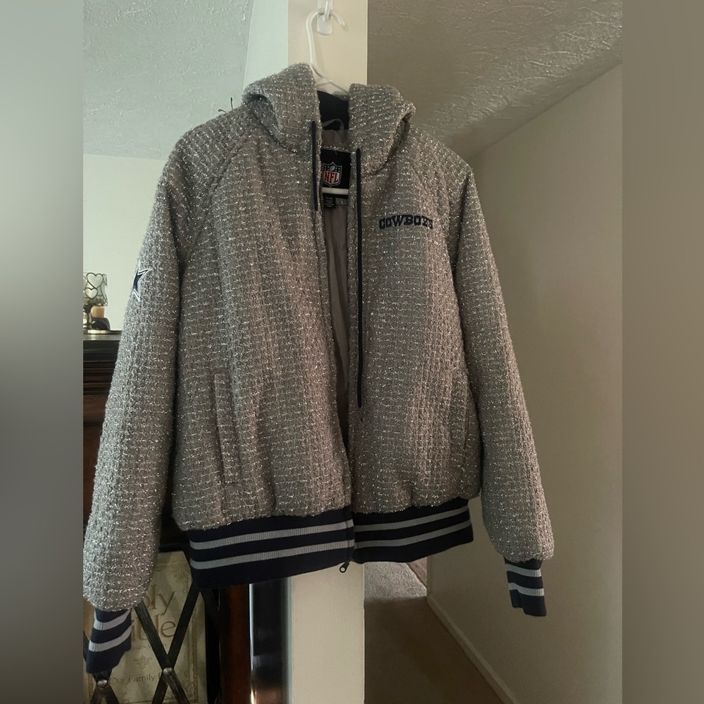 Dallas Cowboys Women’s NFL Hooded Coat - Colors:  Silver and Navy Blue - Size XL